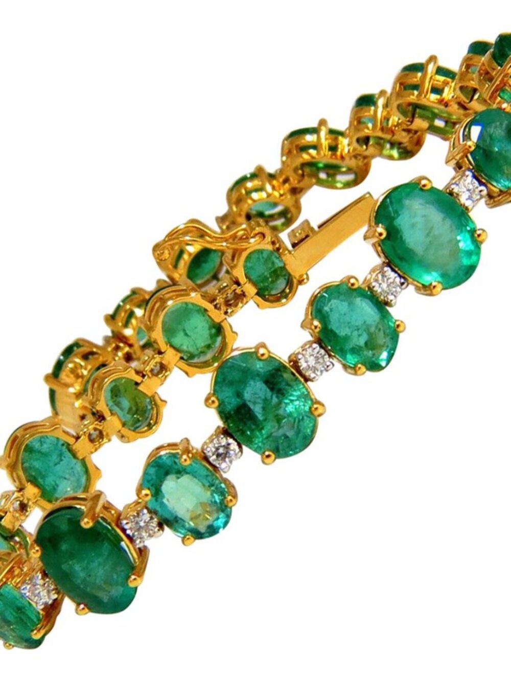 20.86ct Bright Green Natural Emerald Diamonds Tennis Bracelet 14Kt Ref 12331*
